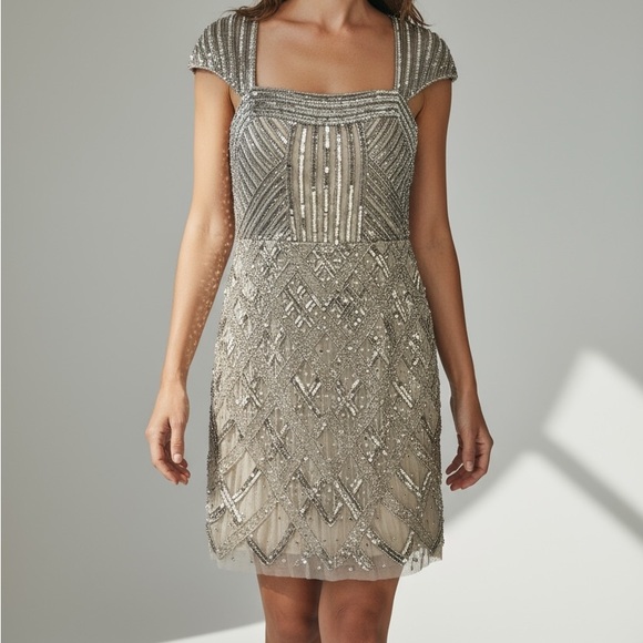 Dresses & Skirts - Silver Beaded Cocktail Dress